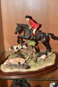 A LIMITED EDITION BORDER FINE ARTS SCULPTURE, 'Halloa Away' (Jumping Hunstman and three hounds),