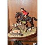 A LIMITED EDITION BORDER FINE ARTS SCULPTURE, 'Halloa Away' (Jumping Hunstman and three hounds),