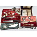 A SELECTION OF WHITE METAL CUTLERY, to include a silver handled button hook hallmarked Birmingham, a