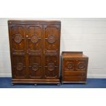 AN EARLY TO MID 20TH CENTURY OAK GEOMETRIC TWO PIECE BEDROOM SUITE, comprising a three door