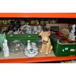 TWO BOXES OF ORNAMENTS AND SUNDRIES, ETC, to include Sylvac 1380 dog, Renaissance bisque bird