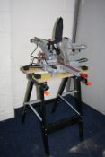 A PERFORMANCE PRO PSMS210L SLIDE MITRE SAW mounted to a folding workbench (PAT pass and working)