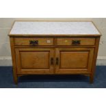 An EARLY 20TH CENTURY ART NOUVEAU POLLARD OAK WASHSTAND, with two drawers over double cupboard