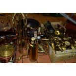 THREE BOXES AND LOOSE COPPER, BRASSWARE AND EPNS, including a copper twin handled planter, brass