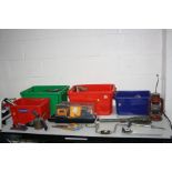 FOUR TRAYS CONTAINING HAND AND POWER TOOLS including a Black and Decker Planer and Sander (both