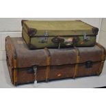 A VINTAGE TRAVELING SUITCASE, with an internal tray, width 92cm x depth 56cm x height 32cm and a