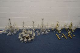 A QUANTITY OF VARIOUS CHANDELIERS, to include a pair of venetian glass two tier chandeliers (two