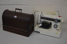 AN VINTAGE SINGER MAHOGANY CASED SEWING MACHINE (no key) along with a Frister and Rossmann, model