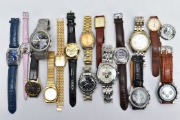 A BOX OF ASSORTED WRISTWATCHES, to include ladies and gentlemen's wristwatches of various designs