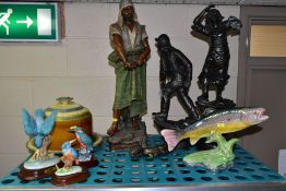 ASSORTED SCULPTURES, ETC, to include a ceramic Moorish figure, approximately 64cm (damaged)