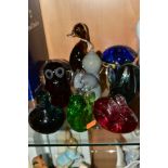 EIGHT WEDGWOOD GLASS PAPERWEIGHTS, comprising two ducks, largest height 17cm, a mushroom, an owl,