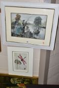 PAINTINGS AND PRINTS, ETC, to include 'Fishing from a House-Boat', hand tinted engraving by