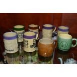 A COLLECTION OF EIGHT BOURNE DENBY COMMEMORATIVE MUGS, a mixture of printed and relief decorated