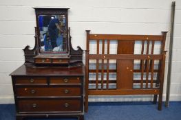 AN EDWARDIAN MAHOGANY DRESSING CHEST with two short above three long drawers, width 107cm x depth