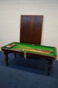 A BURROUGHS AND WATTS, THE COTTAGE BILLIARDS TABLE, the mahogany frame on turned and fluted legs,