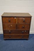 AN EARLY 20TH CENTURY OAK CHEST OF FOUR SHORT DEEP DRAWERS OVER TWO LONG DRAWERS, with ebonised