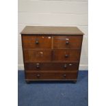 AN EARLY 20TH CENTURY OAK CHEST OF FOUR SHORT DEEP DRAWERS OVER TWO LONG DRAWERS, with ebonised