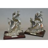TWO 'MALLARD IN PEWTER' SCULPTURES, by A R Brown, on wooden plinths, total height 14.5cm (2)