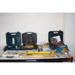 A BLACK AND DECKER 2000W HEAT GUN, four in one Sander and vintage Circular Saw (PAT fail) an Einhell