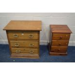 AN OAK CHEST OF THREE LONG DRAWERS, width 76cm x depth 53cm x height 75cm, along with a modern