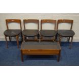 A SET OF FOUR NATHAN TEAK CHAIRS, and a similar smoked glass top coffee table (5)