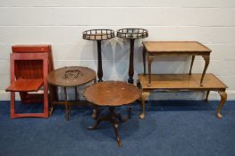 A QUANTITY OF OCCASIONAL FURNITURE, to include a reproduction walnut circular dish top tripod,