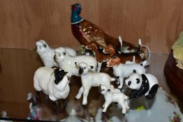 A GROUP OF BESWICK ANIMALS/BIRDS, comprising 'Pheasant' No 1225B, two Beagles 'Wendover Billy',