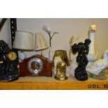 SCULPTURES, CLOCKS AND LAMPS, etc to include an Enfield chiming mantel clock - requires attention,