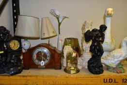 SCULPTURES, CLOCKS AND LAMPS, etc to include an Enfield chiming mantel clock - requires attention,