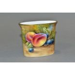A ROYAL WORCESTER MATCH HOLDER, hand painted fruit decorated, signed J. Smith, height 6cm (Condition