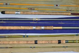 THREE SEALEY FISHING RODS, comprising a three section Blue Match 2 float rod, a two section (two