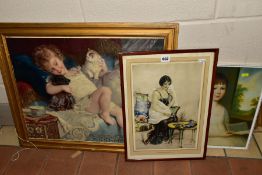 THREE PRINTS, comprising an Art Deco photo-etching 'Five O'Clock' depicting a female figure having