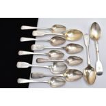 A QUANTITY OF SILVER TEASPOONS, to include six Fiddle pattern teaspoons engraved with an initial 'K'