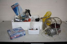 A SPRAVIT MODELLERS COMPRESSOR and a tray containing air tools including , tyre inflators, spray