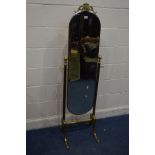 A MODERN BRASSED CHEVAL MIRROR, height 155cm