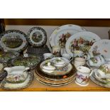 A GROUP OF HUNTING SCENE TABLEWARES, to include Regency teaset (cake/sandwich plate, milk jug, sugar