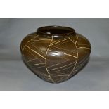 A DENBY ORIGINS BULBOUS VASE, by Richard Eaton, incised geometrical design, height 15cm