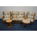 A THREE PIECE CONSERVATORY SUITE comprising a two seater settee, width 129cm, and a pair of