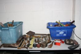 TWO TRAYS CONTAINING HANDTOOLS including braces, dressing tools, marking and mortice gauges,