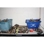 TWO TRAYS CONTAINING HANDTOOLS including braces, dressing tools, marking and mortice gauges,