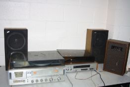 A VINTAGE AMSTRAD MC25 MUSIC CENTRE (PAT fail due to uninsulated plug ) with a pair of Amstrad