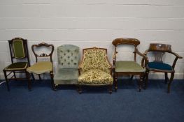 SIX VARIOUS PERIOD CHAIRS, to include a mahogany smokers chair, Edwardian mahogany and inlaid