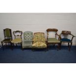SIX VARIOUS PERIOD CHAIRS, to include a mahogany smokers chair, Edwardian mahogany and inlaid