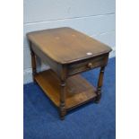 AN ERCOL GOLDEN DAWN ASH LAMP TABLE with a single drawer, width 67cm x depth 49cm x height 55cm