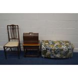 AN OAK CASED SINGER SEWING MACHINE, an oak lamp table with a single drawer, single Edwardian