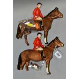 TWO BESWICK HUNTSMEN, No 1501, both brown horses, one with two legs loose and mark to ear, the other