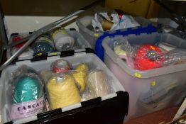 SIX PLASTIC BOXES OF ASSORTED SPOOLS OF WOOL AND ACRYLIC, full and part spools, assorted colours, (6