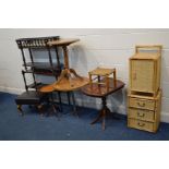 A QUANTITY OF OCCASIONAL FURNITURE, to include a mahogany oblong planter, mahogany two tier stand,