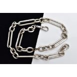 A STERLING SILVER ALBERT CHAIN, the fetter style chain fitted with a lobster claw clasp, each link