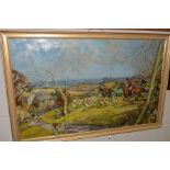 A HUNTING SCENE DEPICTING THE SOUTH STAFFORDSHIRE HUNT crossing fields near Shenstone and Lichfield,